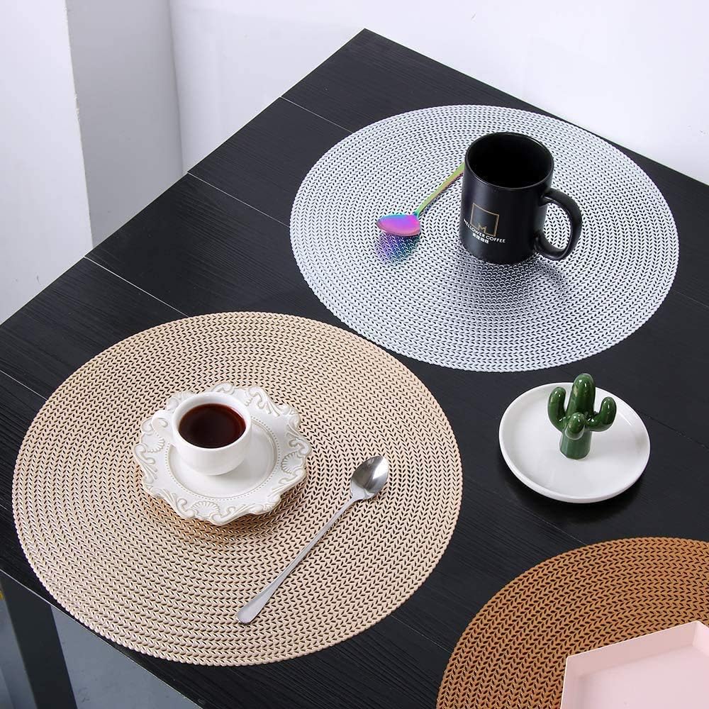 MLADEN Round Placemats Wheat Shaped Place mats, Washable Table Mats Kitchen Decor Set of 4 (Silver)