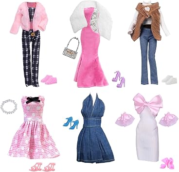 19 Doll Clothes Compatible with Barbie Doll Include Fishtail Dress Set Plush Vest Set Plush Jacket Set Polka Dots Dress Bow Dress Denim Dress 2 Accessories 7 Shoes for 11.5 Inch Dolls Girls Gift
