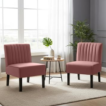 Container Furniture Direct Reese Mid Century Modern Accent Chairs Set of 2 with Minimalist Design, Elegant Velvet Upholstery and Solid Wood Legs, Ideal for Living Room or Bedroom, Rose