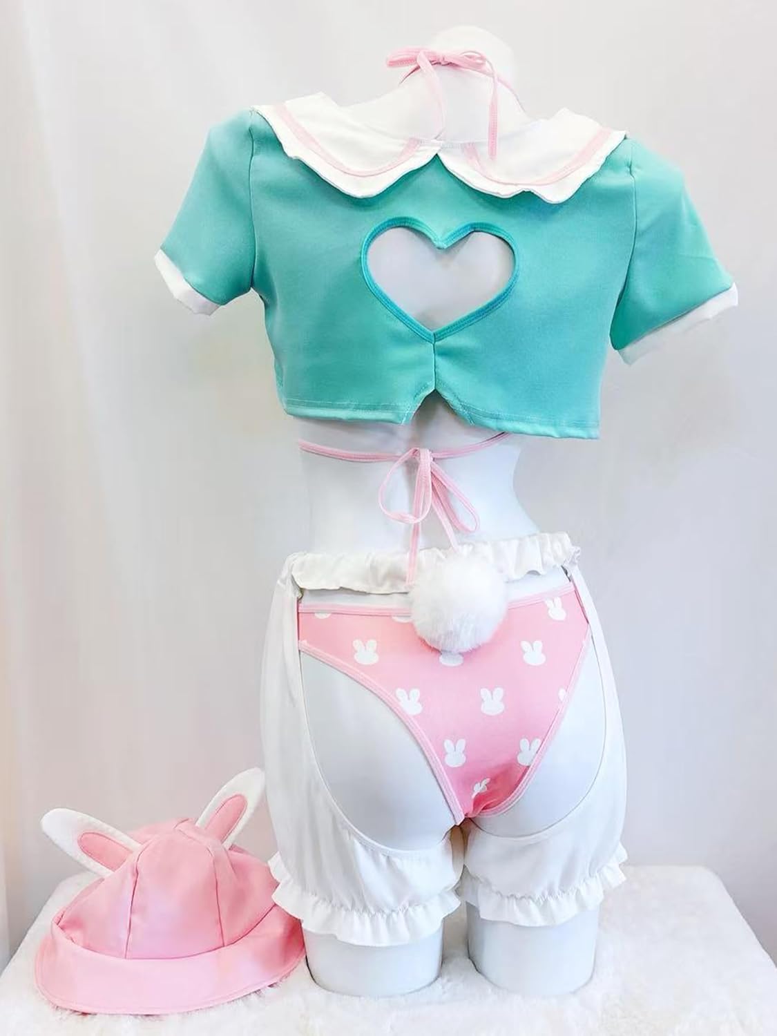 Kawaii Bunny Cosplay Set for Women, Cute Pink Anime Party Costume