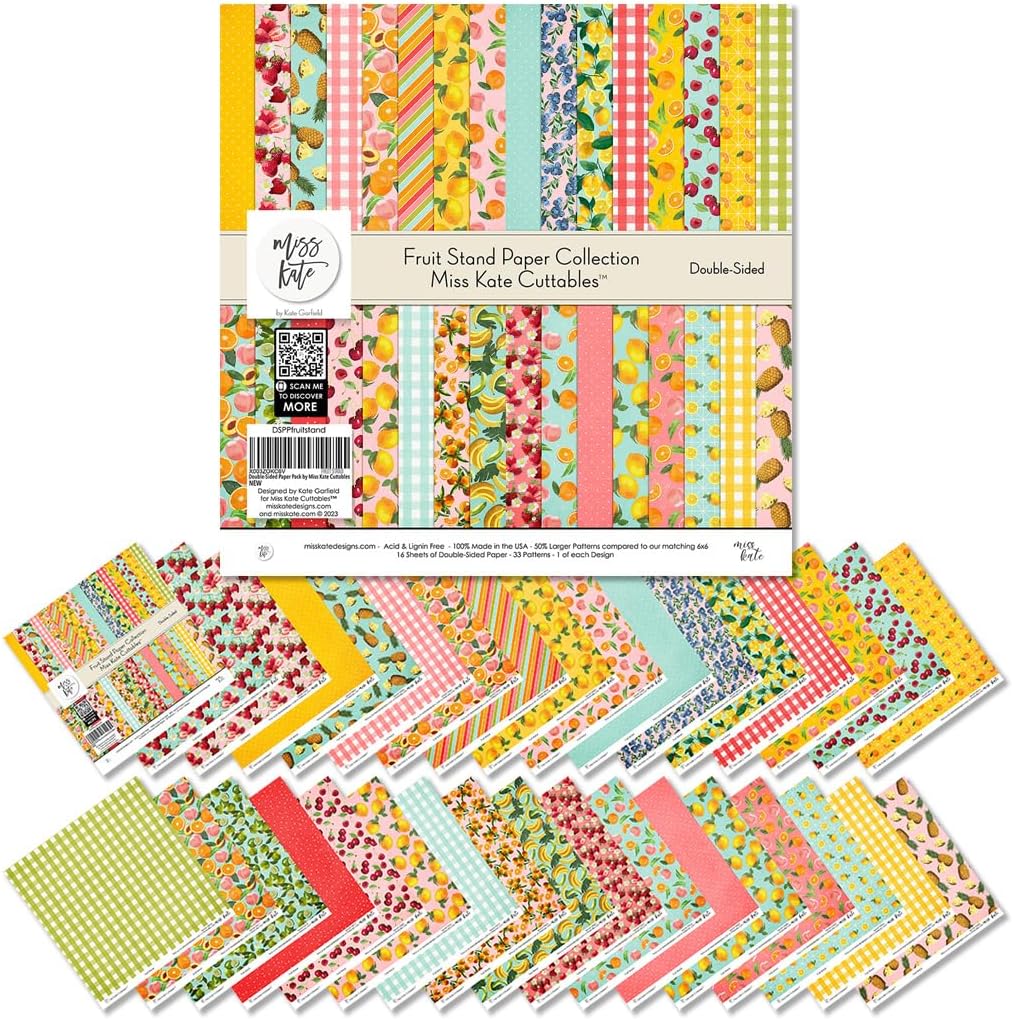 Pattern Paper Pack - Fruit Stand - 16 Double-Sided 12"x12" Collection Includes 33 Patterns - Scrapbooking Card Making Crafting - by Miss Kate Cuttables…
