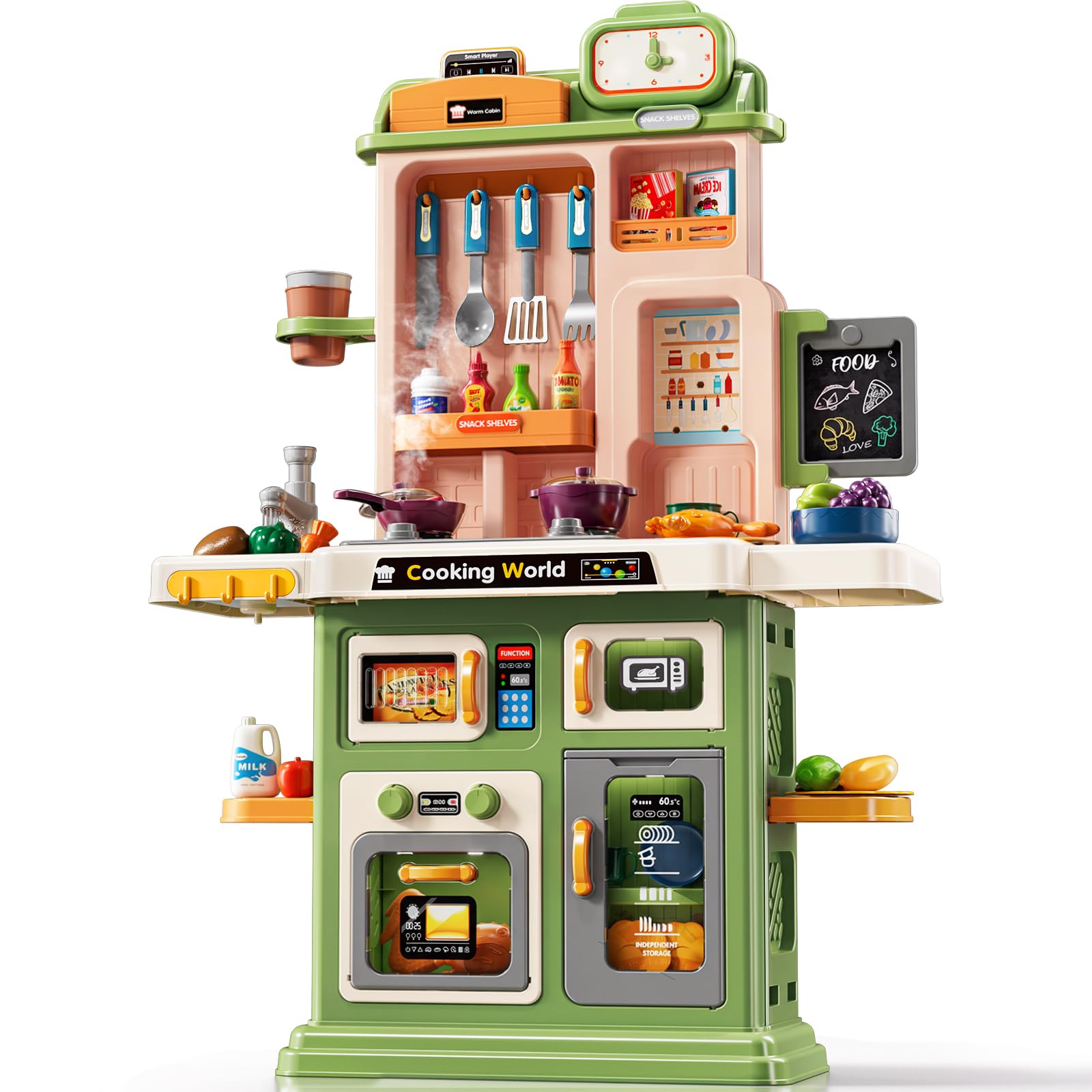 Kids Kitchen Playset, 31.5" Play Kitchen for Toddlers with Sound &amp; Light