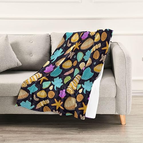 Miniatura 5 de Colorful Seashells on Black Background Flannel Throw Blanket for Adults Kids, Microfiber Spring Blanket for Bedroom Bedroom Travel, 60x90 Inches