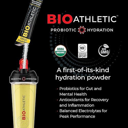 Miniatura 2 de BioAthletic Mezcla de bebida de hidratación con probióticos + electrolitos, con vitaminas D y B12, USDA orgánico, certificado NSF para deporte,