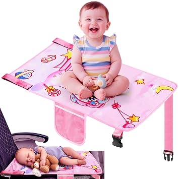 Toddler Airplane Bed, Toddler Airplane Travel Essentials, Plane Seat Extender for Kids, Portable Plane Travel Bed for Long Flight Flying Pink