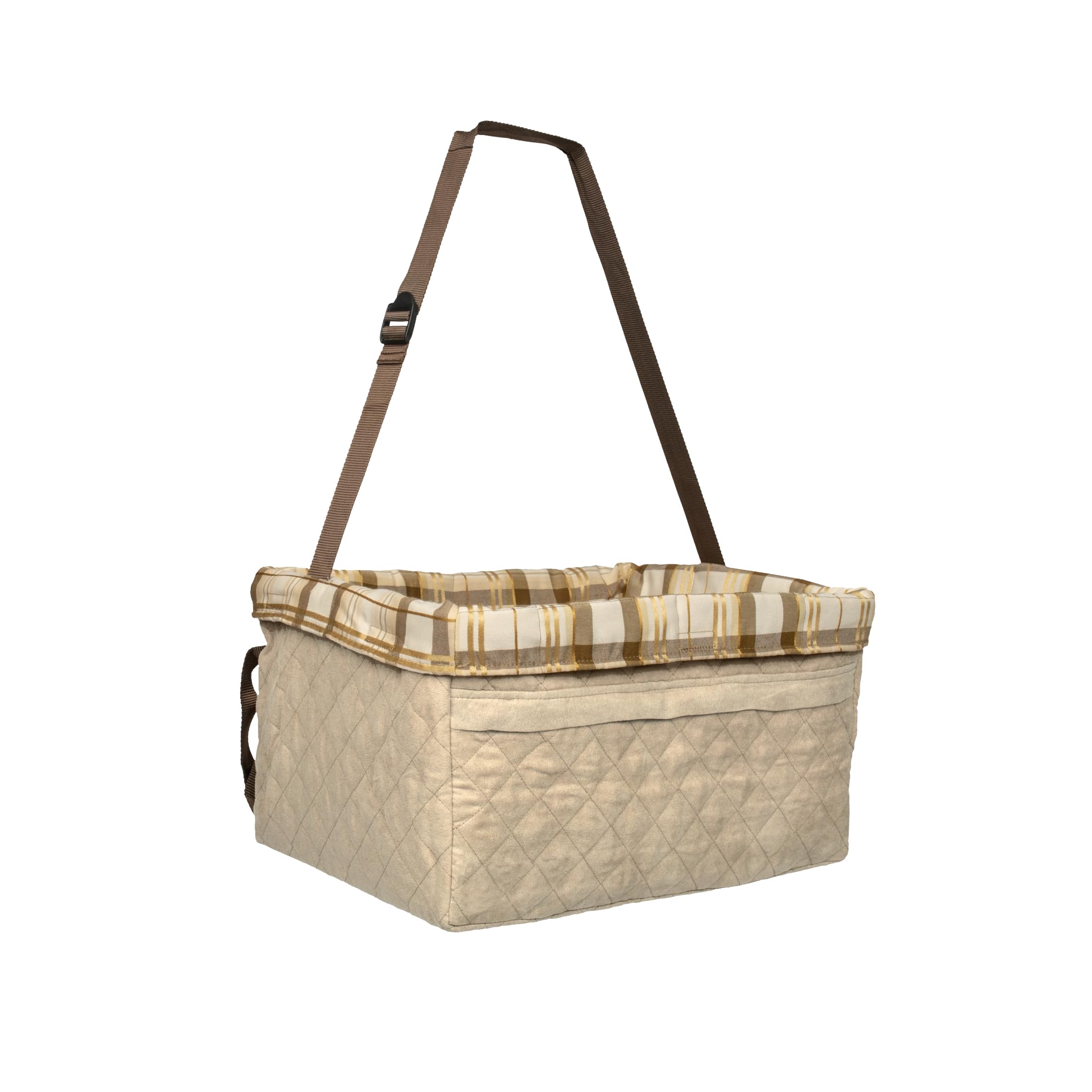 PetSafe Seggiolino rialzato e Imbottito Happy Ride, Fino a 8.1 kg - Adatto per Auto e Altri Tipi di Veicoli, Cinturino Regolabile, Fodera in Pile Resistente, Lavabile in Lavatrice – Marrone chiaro