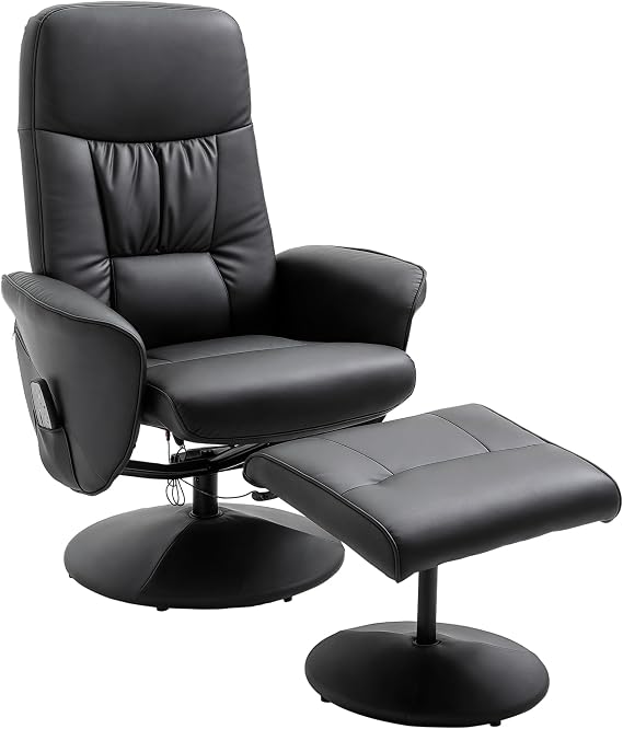 HOMCOM Recliner Chair with Stool Rotating TV Chair with 10 Massage Points Reclining Function Massage Chair with Remote Control Side Pocket TV Chair Faux Leather Black