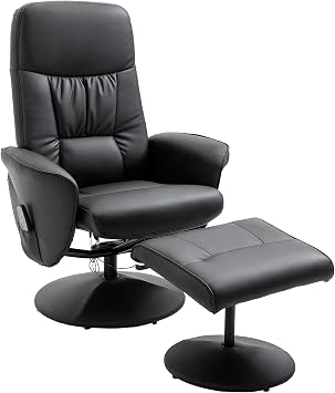 HOMCOM Recliner Chair with Stool Rotating TV Chair with 10 Massage Points Reclining Function Massage Chair with Remote Control Side Pocket TV Chair Faux Leather Black