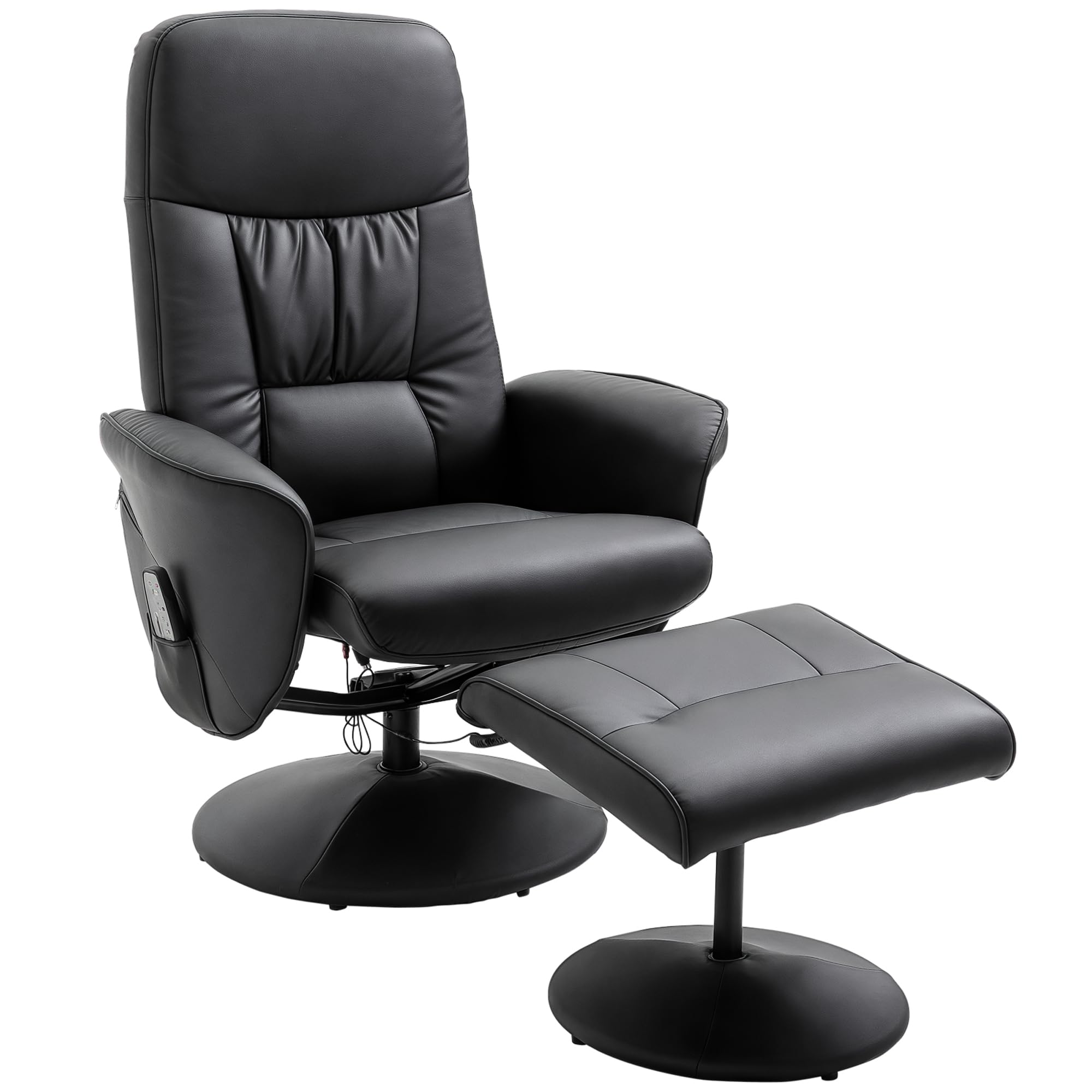 HOMCOM Relaxsessel mit Hocker, Massagefunktion,Fernbedienung, Schwarz | Fernsehsessel, Liegefunktion, 10 Massagepunkte, Massagesessel, Seitentasche, Drehbar TV-Sessel, Kunstleder