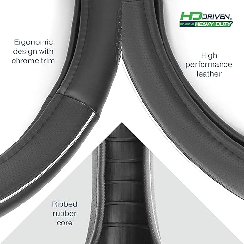 Miniatura 10 de HD Driven SWC - Funda de volante de cuero de grano de madera con agarre de masaje, 18 pulgadas de diámetro para semircamiones, núcleo de goma