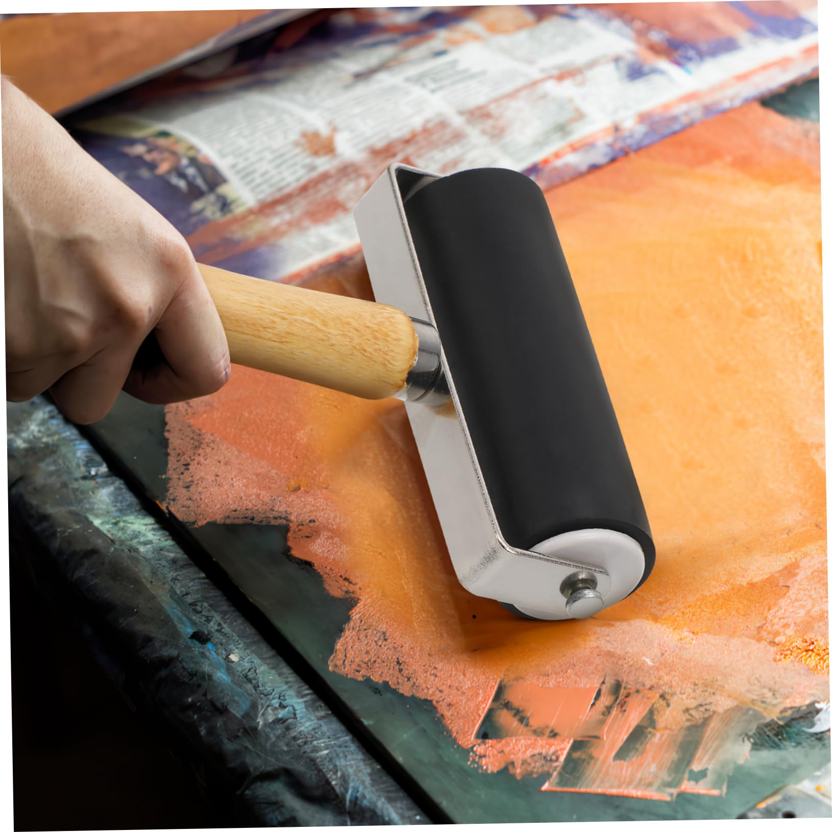 KONTONTY Ink Roller Tool Set 10cm Printmaking Rubber Roller Stamping Tool for Crafts Wallpapers