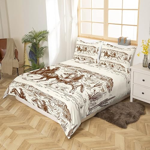 Miniatura 2 de Erosebridal Juego de funda de edredón occidental, tamaño Queen, juego de ropa de cama de vaquero americano salvaje oeste, desierto dibujado a mano,