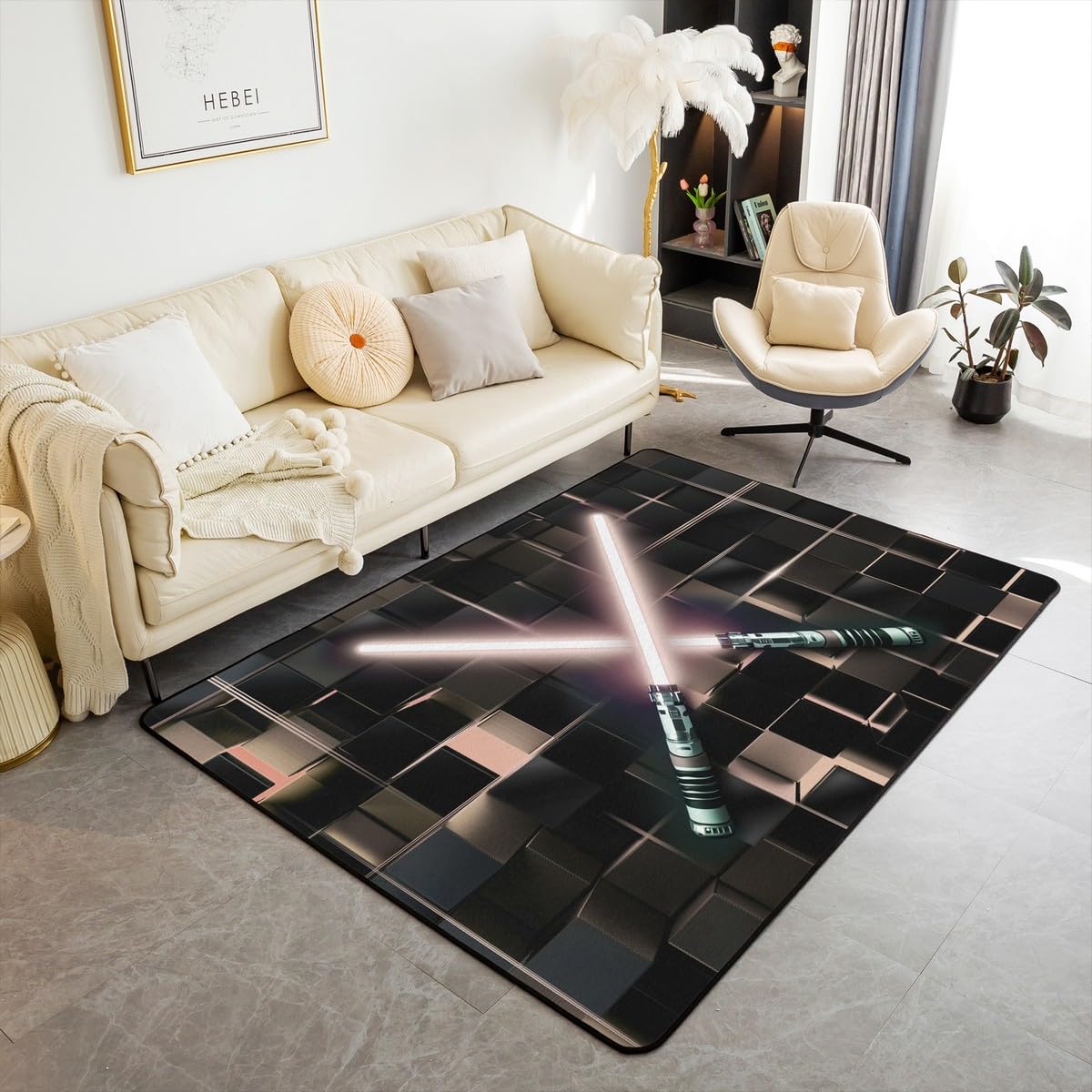 Tapis de sol néon à échecs pour créer un coin lecture futuriste