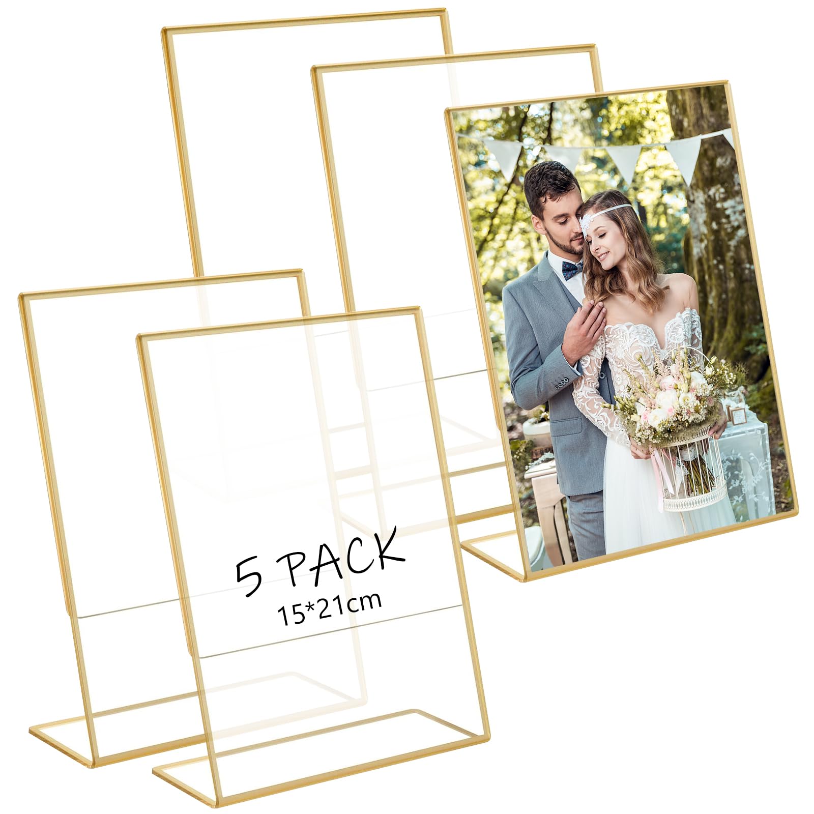 Cadres Photo Acrylique Dorés Bocguy Lot De 5 - Support A5 15x21cm Pour Menus, Numéros Table, Affichage Transparent