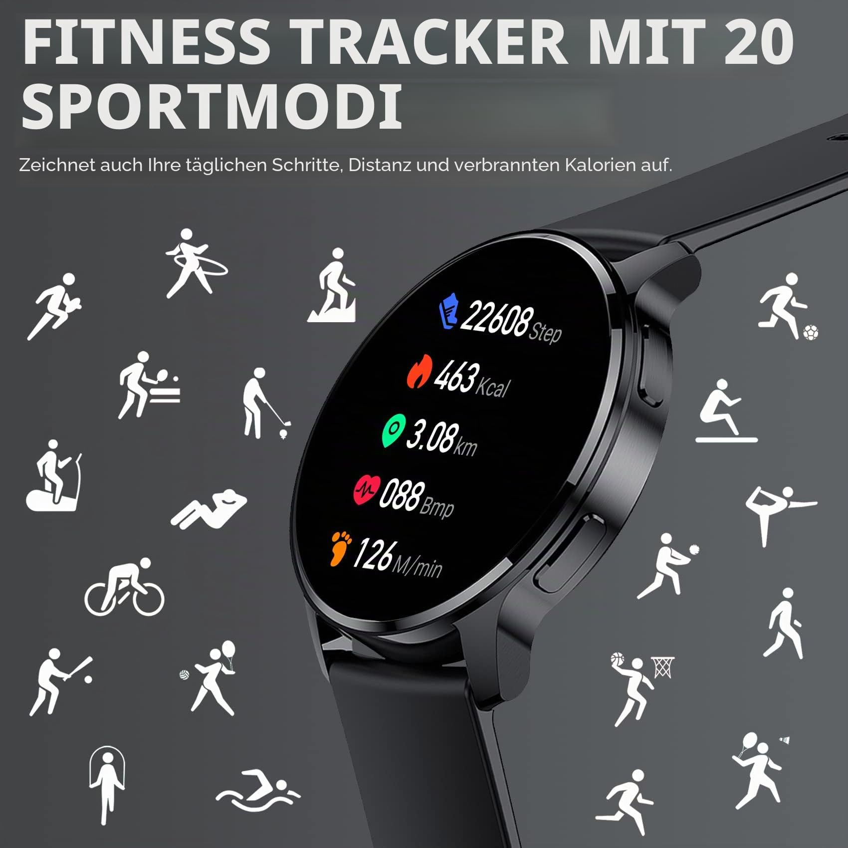 Smartwatch Damen mit Telefonfunktion 1,32" HD-Touch Screen Fitnessuhr Schrittzähler Herzfrequenz SpO2 Schlafmonitor Fitness Tracker für iOS Android