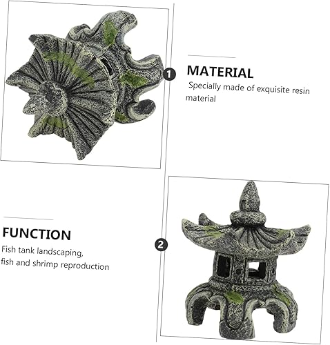 Miniatura 2 de POPETPOP 2 piezas Gazebo Camarones Casa de juegos Japonés Zen Jardín Decoración Montaña Acuario Decoración Japonesa Plantas Decoración Pescado