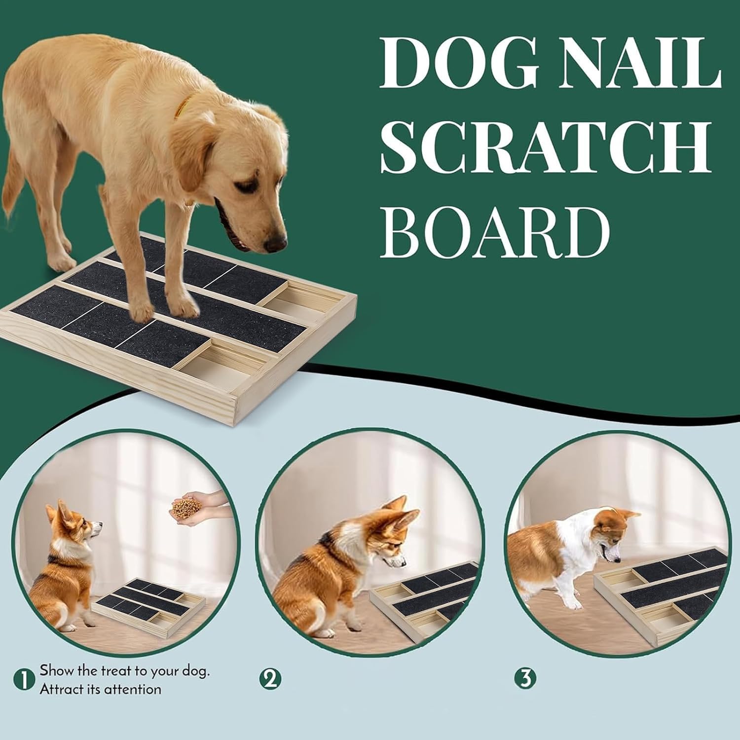 Dog Nail Scratch Board, 35x25x2.8cm Dog Scratch Pad for Nails, Puppy Treat Scratching Board with Treat Box, Wooden Pet Claw Grooming Tool for Home Daily Use