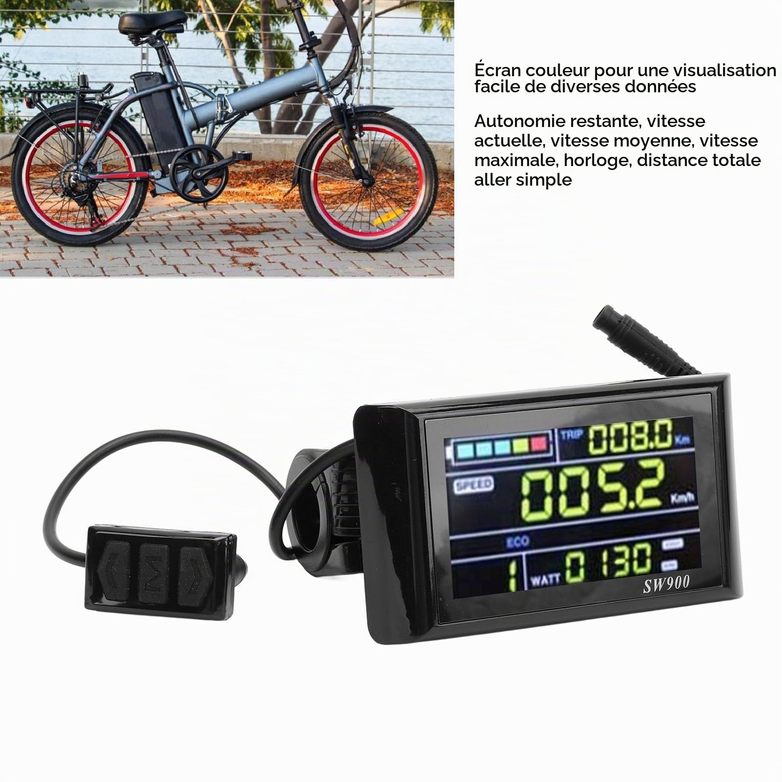 Yunir Affichage LCD à Vélo électrique, 24V 36V 48V 60V Panneau de Commande D'écran LCD à Vélo électrique, Compteur D'affichage LCD Scooter 6P Proof 6P, pour Les Vélos électriques de
