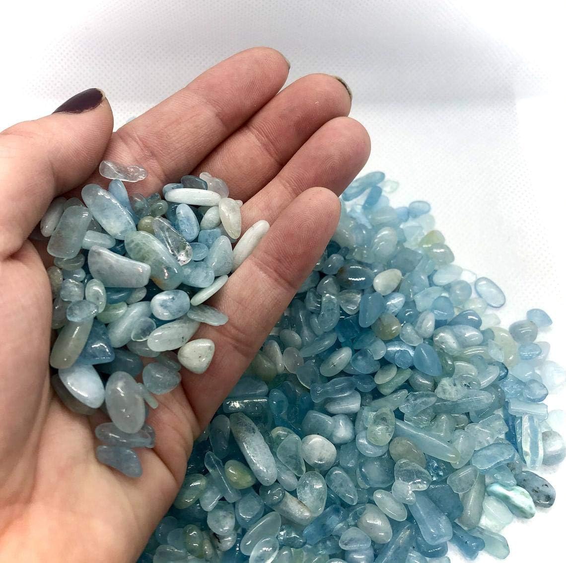 IMALY Aquamarine Tumbled Chips Stone Polished Crushed Healing Crystal Quartz Pieces Irregular Shaped Stones for Home Decorative Stones Vases Plants Succulents 0.5lb