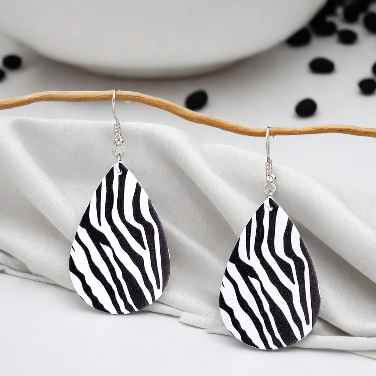 Zebra Print Leather Earrings Black & White Animal Pattern Dangle Earrings Bold Statement Jewelry for Women's Fashion - Image 3