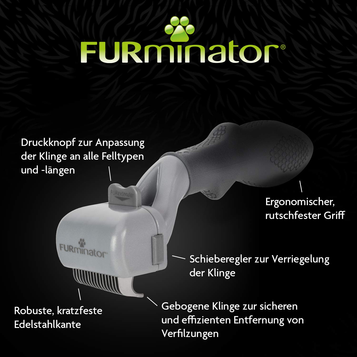 Furminator Verstellbare Striegelbürste für Hunde und Katzen – entwirrt das Fell sanft und sicher, transparent