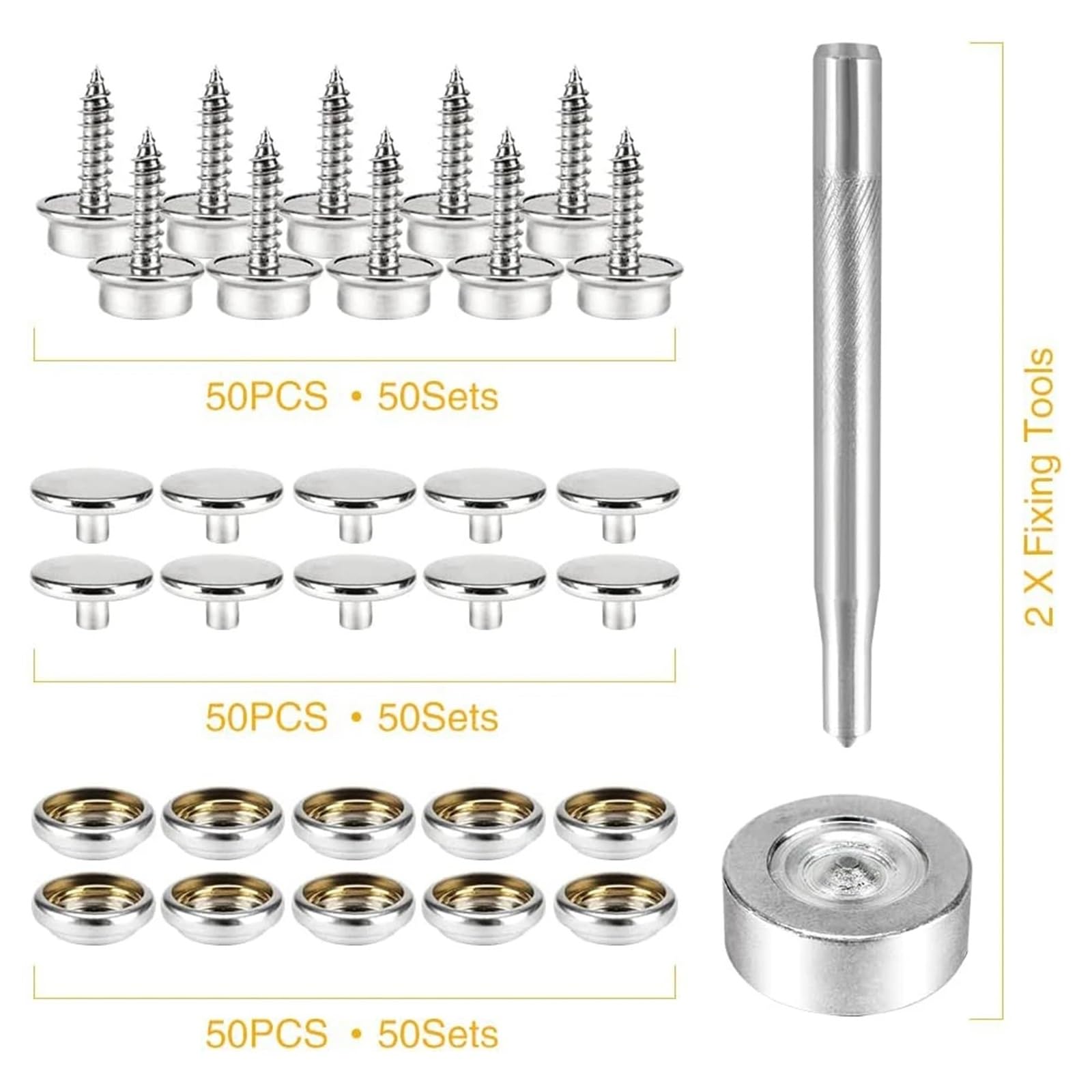 150-teiliges Canvas-Druckknopf-Set, Befestigungsknopf, Metallschrauben, Druckknöpfe, Marine-Qualität, 3/8-Zoll-Sockel, Boots-Canvas-Druckknöpfe mit 2 Einstellwerkzeugen(Silver)