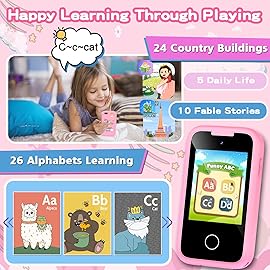 Kids Phone for Girls Toys, Gifts for 3 4 5 6 7 8 9 Year Old Girls Boys Christmas Birthday Kids Toys, Touchscreen Toddler Learning Cell Toy Phone with Dual Camera, Game, Music Player, 8GB Card Pink