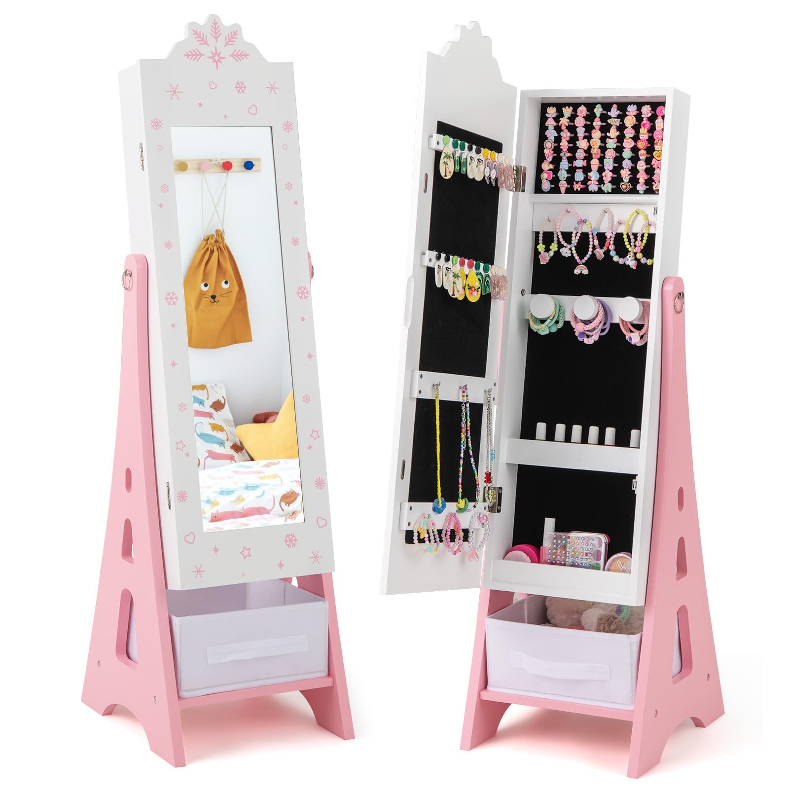 GLACER Kids Jewelry Armoire Cabinet with Full-Length Mirror, 43.5