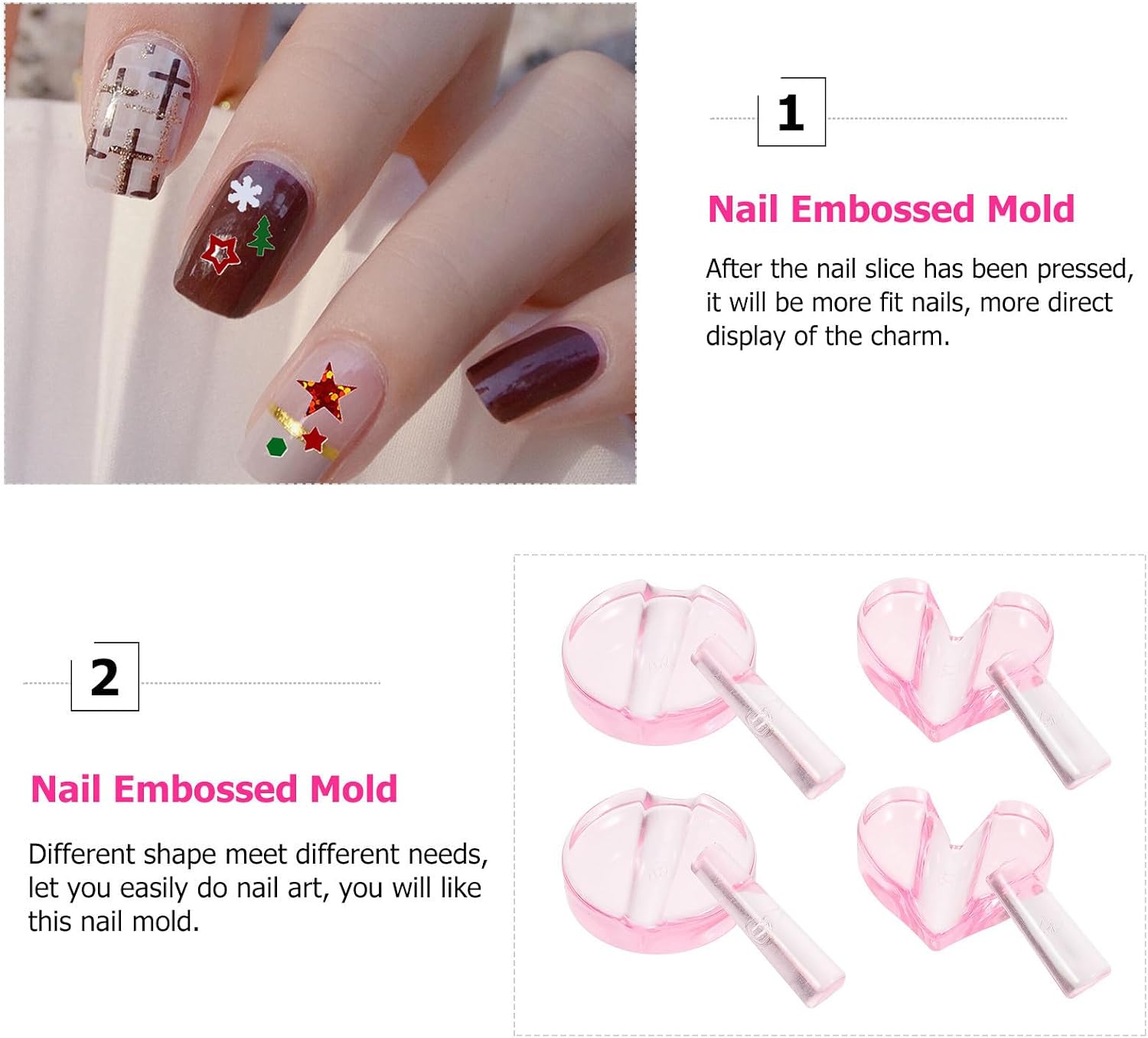 2 Sets Nail Embossing Press Mold for Manicure Nail Art Supplies Abs Material with Bending Mold Function Easy Fitting Design for Home Use and Creating