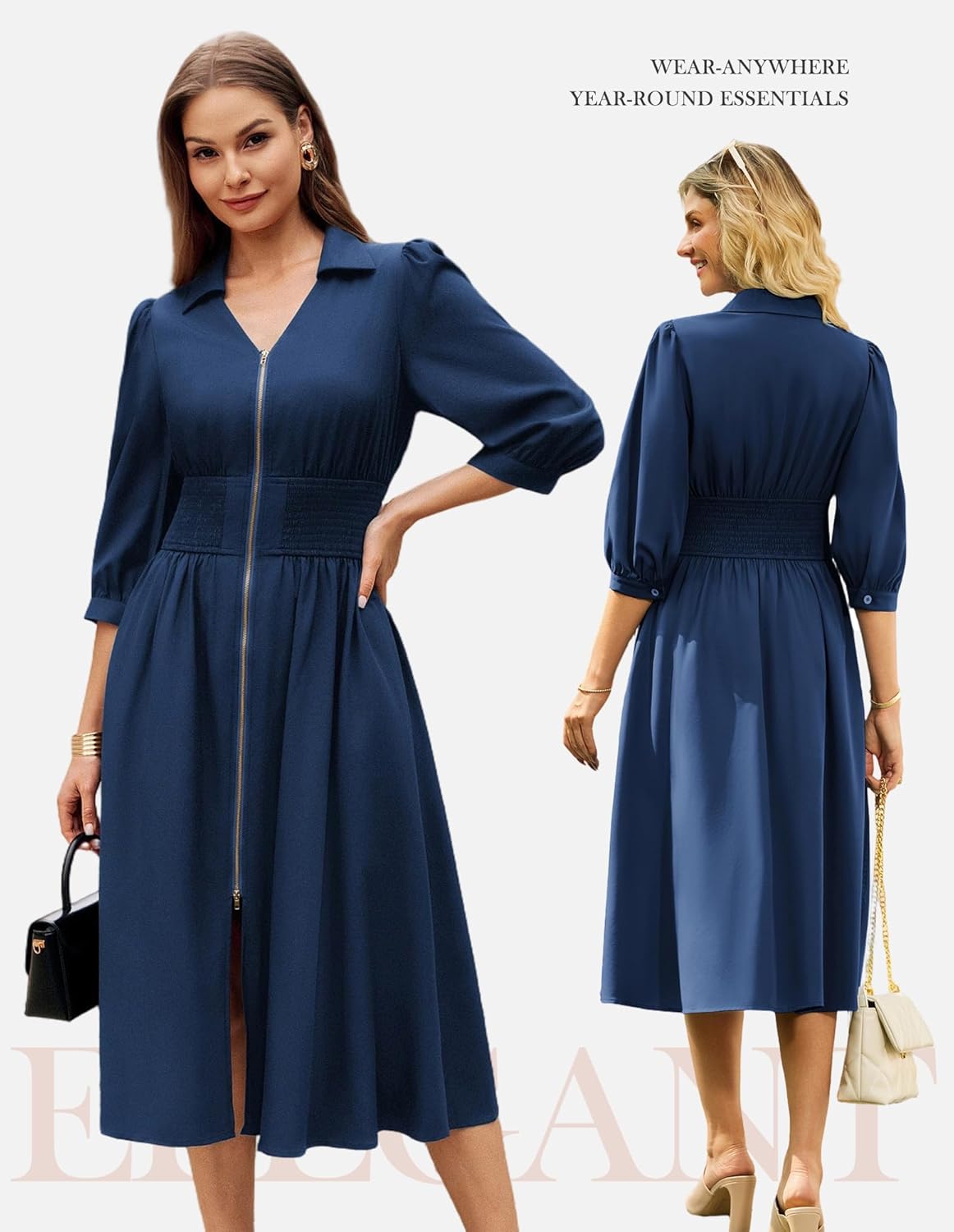 GRACE KARIN Womens Summer Midi Dress 2026 A Line Business Office Work Dresses Fit and Flare 3/4 Sleeve Dress with Pockets - Image 3