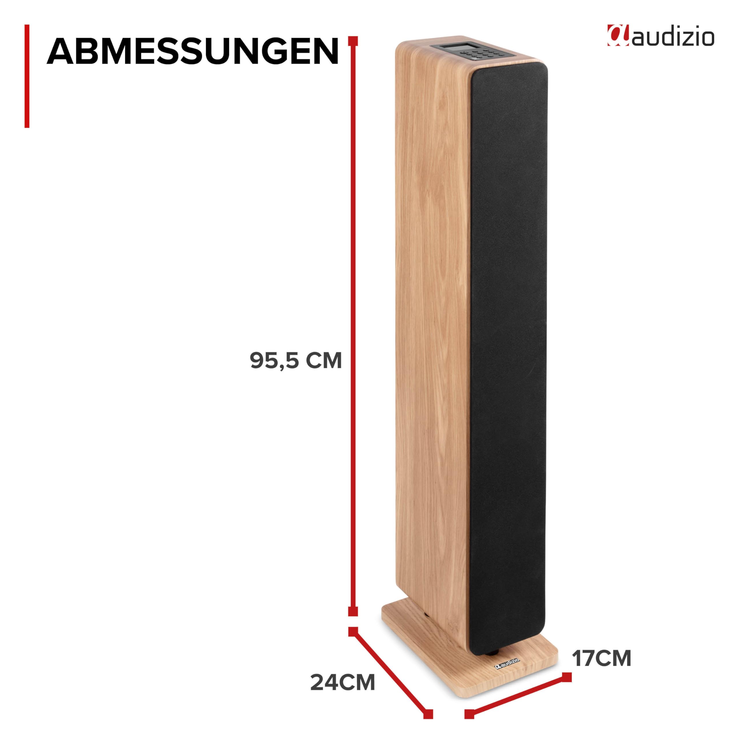 Audizio Arco Standlautsprecher Aktiv 2er Set Bluetooth 5.4 DAB Radio 320 Watt HiFi Lautsprecher Musikanlage Heimkino Soundsystem LED Licht Holzoptik Braun