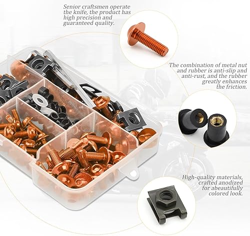 Miniatura 4 de AICEL 177 piezas de kit de pernos para carenado de motocicleta, juego de tuercas y clips de pernos coloridos, tornillos de aluminio M5 M6 para