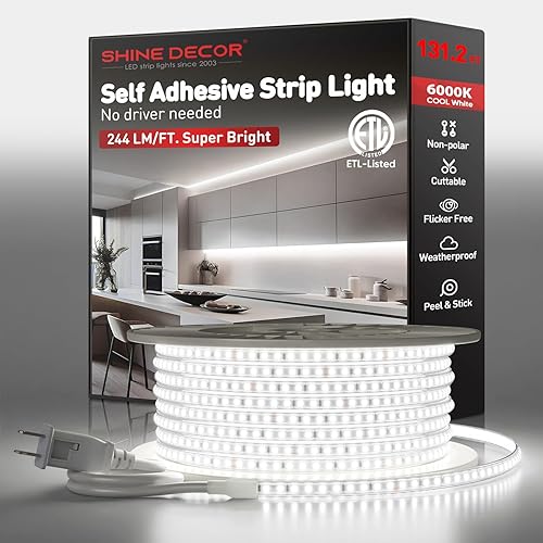 Miniatura 12 de Shine Decor Tira de Luces LED Súper Brillante 4000LM, Plug & Play, 120V, Sin Driver, Cableado Fácil, Sin Parpadeo, Resistente a la Intemperie para