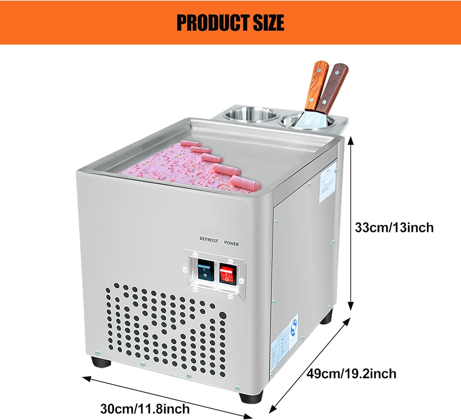 Stir-Fried Ice Cream Roll Maker with Stainless Steel Pan for Bars Cafés Dessert Shops