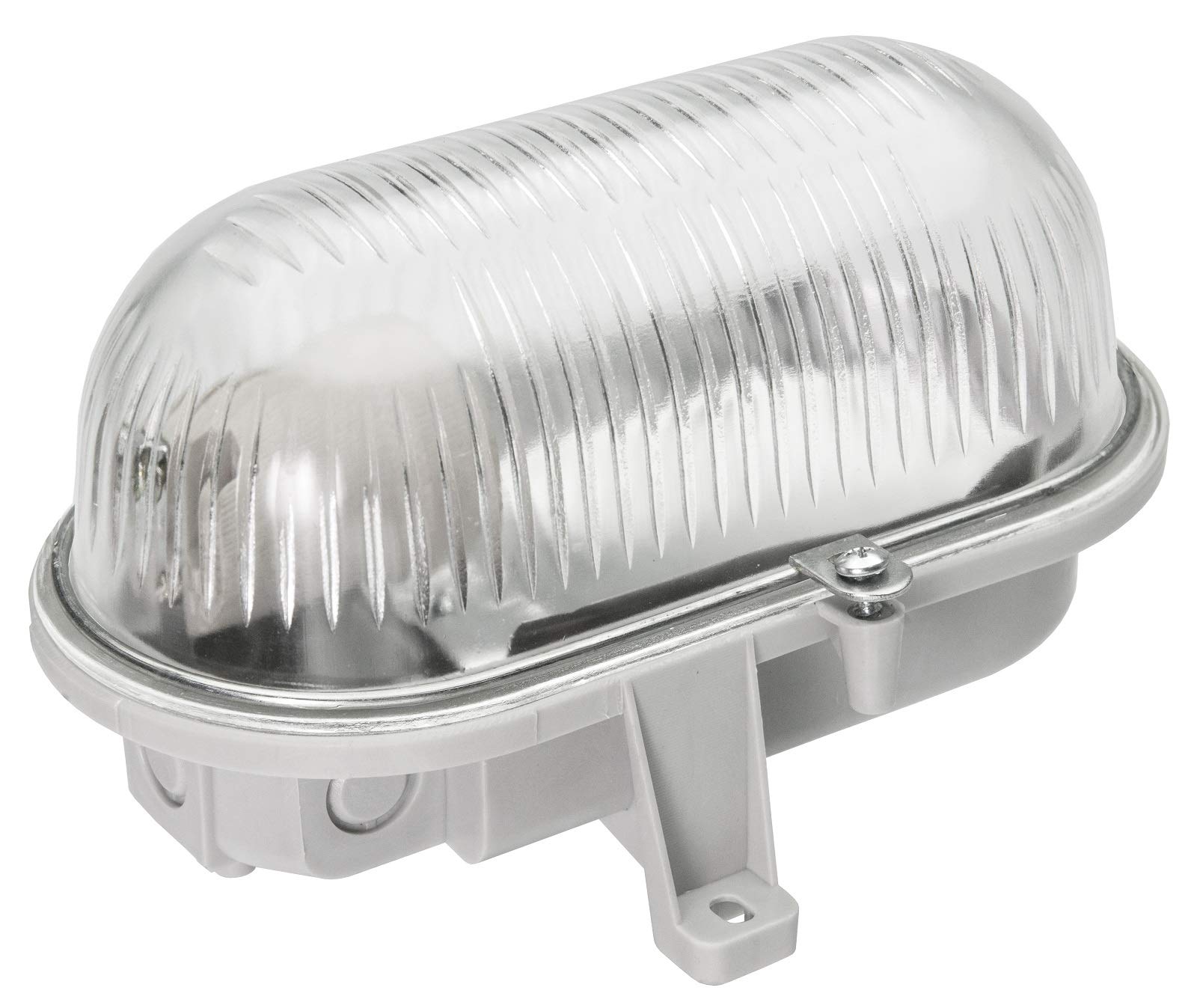 Oval 100, ES / E27, Grey Bulkhead Light Lamp, IP44, IK10, Polycarbonate Cover - Transparent: OVAL-100-E27-GT10