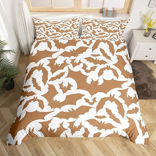 Miniatura 10 de Juego de funda de edredón con temática de Halloween, tamaño individual, con estampado de animales de murciélagos negros para niños y niñas, juego de