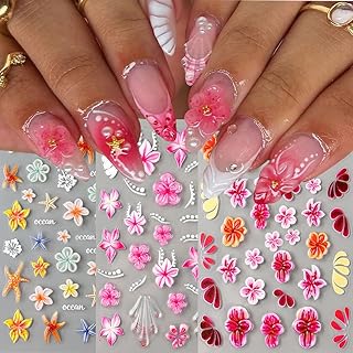 3 Sheets Summer Flower Nail Stickers for Nail Art 5D Self-Adhesive Cute Flame Ice Flower Nail Art Stickers Water Drop Nail Decals Design Manicure Supplies Decor Accessories for Women Nail DIY