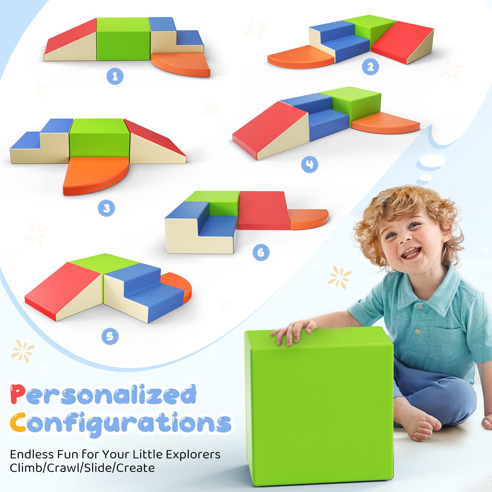 Blocs d’Escalade en Mousse colorés 4 pièces, Blocs Souples avec Fermetures Velcro, Jouet combinable pour Tout-Petits, intérieur et crèche