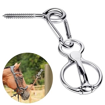 Horse Tie Ring, Stainless Steel Tie Ring for Horses, Horse Tack and Supplies, Safe Horse Accessories with Eye Screw, Snap Hook, Humane Way Tie Ring Reducing Horse Injured When Pull Back