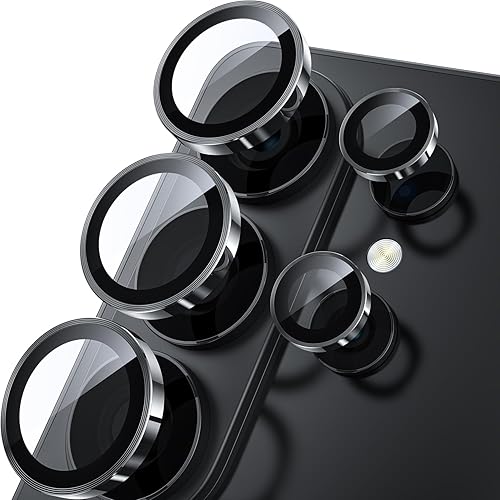 Miniatura 24 de WSKEN Protector de lente de cámara para Samsung Galaxy S24 Ultra, vidrio templado 9H ultra delgado resistente a rayones con círculo de metal de