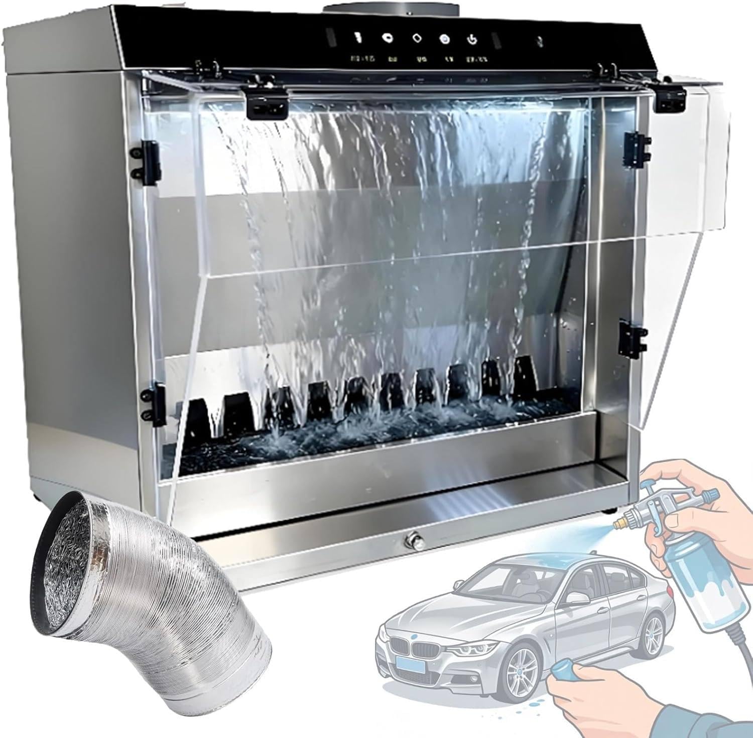 WANGYYDS 180w Spray Booth with Waterfall, Pull-Out Tank for Quick Water Change，56 dB Intelligent Water Curtain, 2200 L/H Flow, 33cm Workbench with 3 Led Lights,for Painting Model Craft