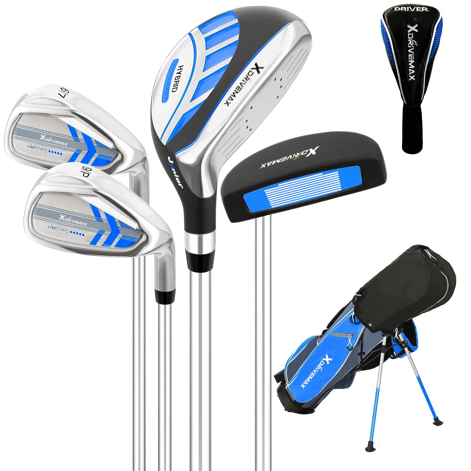 XDriveMax Junior Golf Club Set for Kids Ages 4-12, 5-6 Piece Right Hand Set with Stand Bag