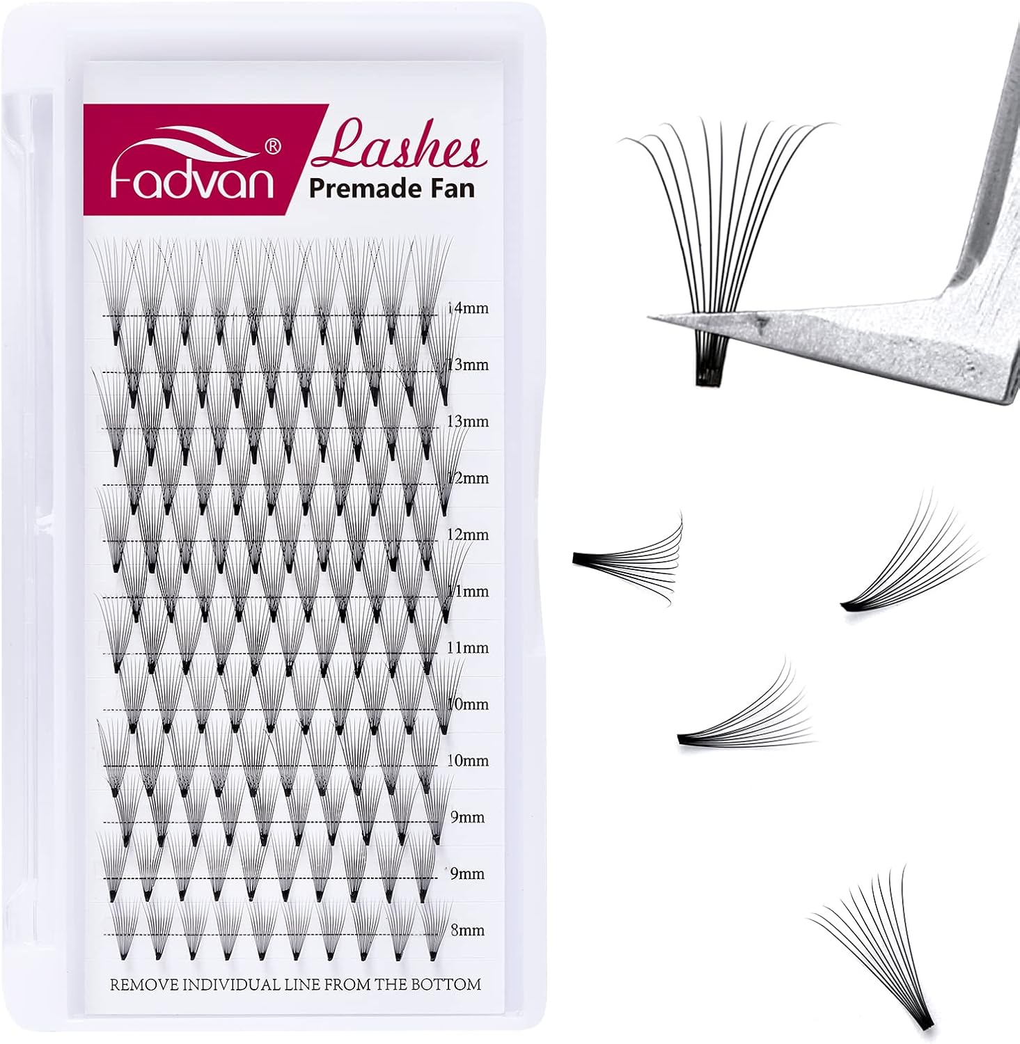 Pre Made Fans Lashes 10D Pointy Base Premade Eyelash Extension 0.07mm D Curl 8-14mm Mixed Length Volume Russian Lash FADVAN(10D-0.07D-MIX) - Image 3