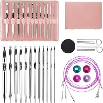 AIYUNDI Tunisian Crochet Hooks Set with Cable, 3mm-10mm Size