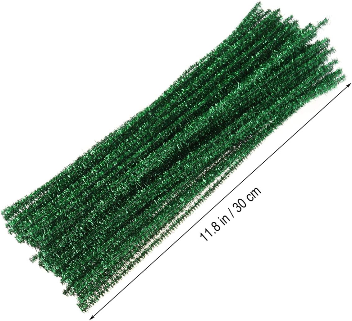 Ipetboom Christmas Tree Pipe Cleaners - 100Pcs Cleaners Chenille Stems Crafts - 30cm Chenille Sticks Xmas Tree Decorations DIY Craft Project Pine Green Glitter Twisted Stems Party Favors image 2