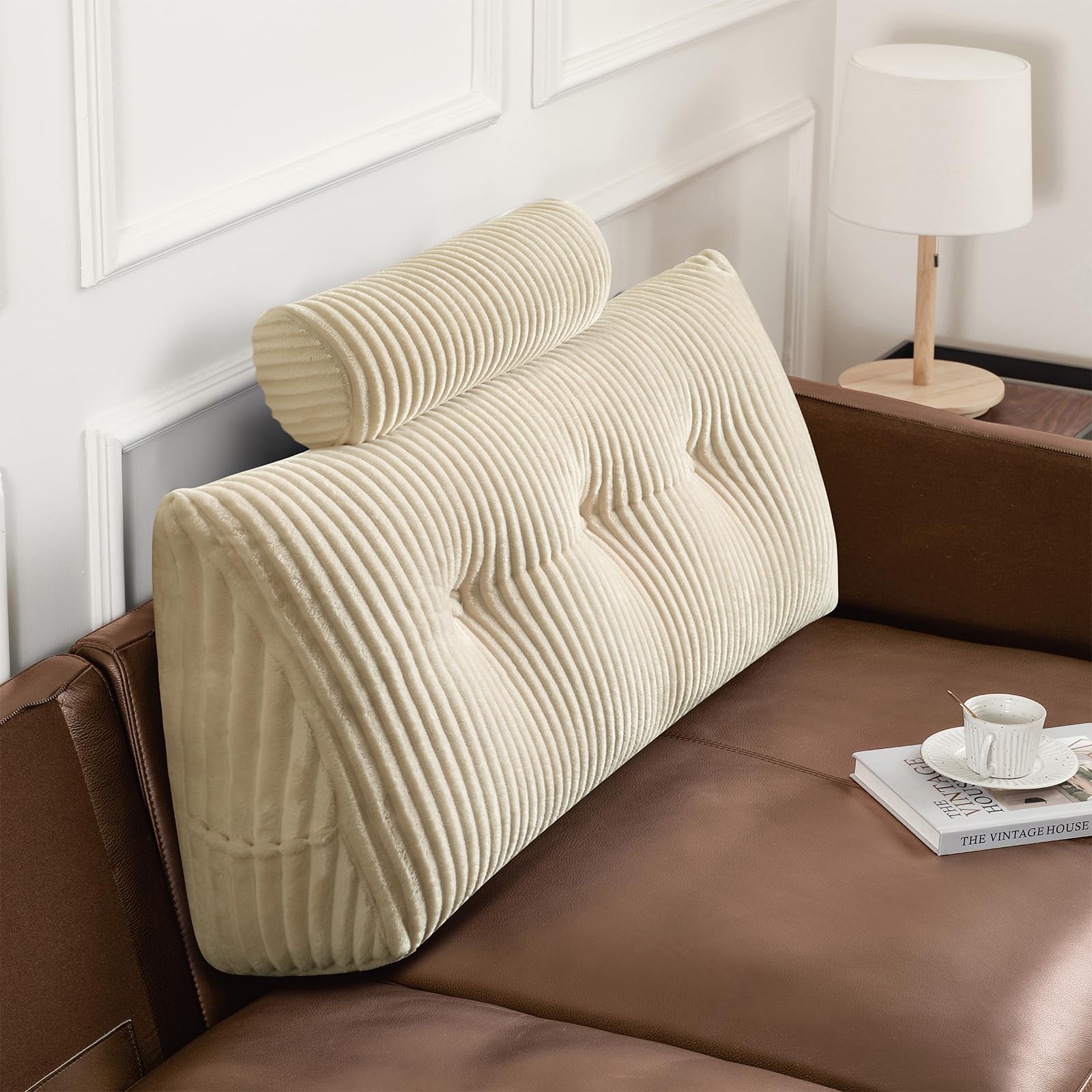Z-hom Large Wedge Back Pillows, Headboard Triangular Rest Reading Pillow, Lumbar Support Cushion Waist Backrest, Soft Sofa Daybed Positioning Bolster(Cream, 100 cm)