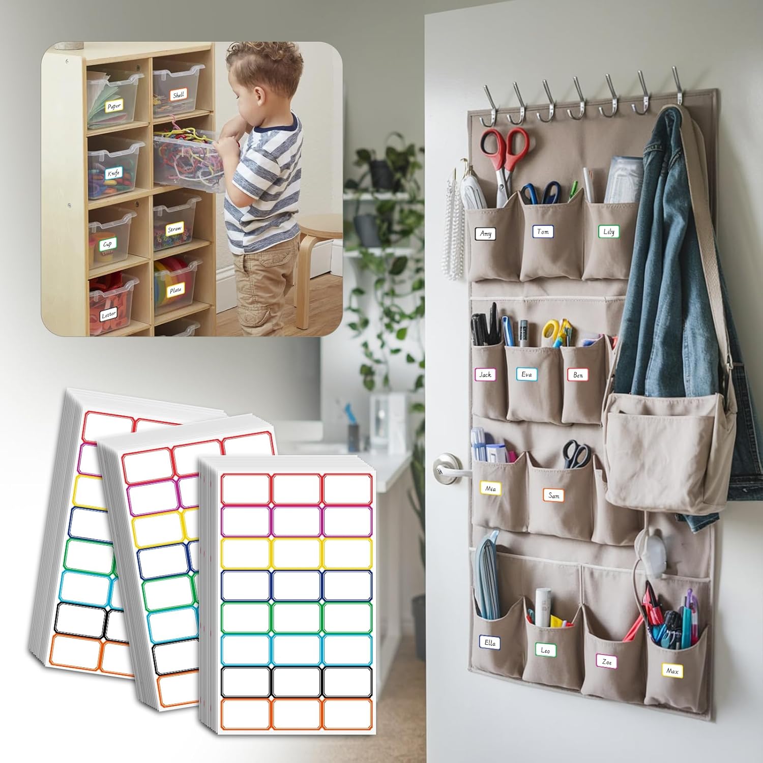 Identification Labels, 1.5'' x 0.9'' Small Size Name Stickers with Assorted Color Borders, DIY Custom Tags for School, Home & Office Organization, 1200 Count - Image 8