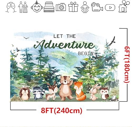 Miniatura 9 de Adventure Awaits - Telón de fondo para baby shower, decoración de baby shower, temática de bosque, decoración de fiesta de cumpleaños, bosque