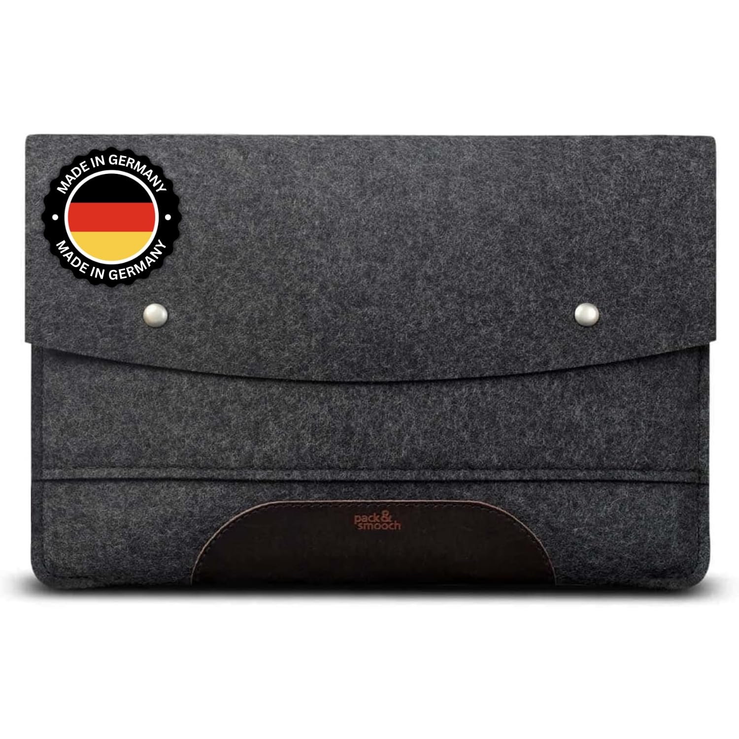 Pack & Smooch MacBook Air 13 Funda Fieltro Antracita/Marrón | 100% Fieltro de lana | Cuero curtido vegetal | Compatible con MacBook Air 13 | Hampshire