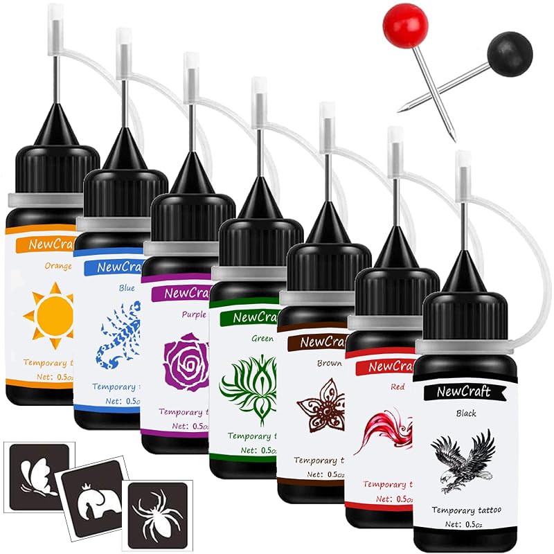 Kit de tatuagens temporárias e estênceis NewCraft com 7 cores